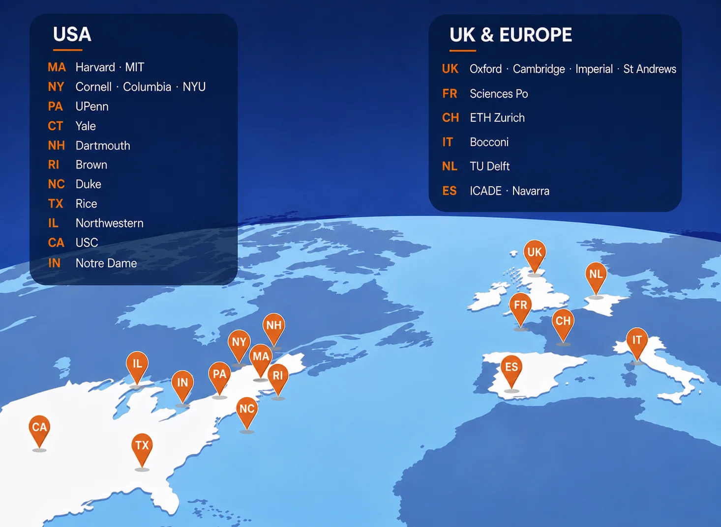 Our global network: universities across the USA, UK and Europe